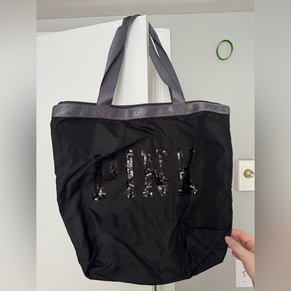 Victoria's Secret Black Tote with Gray Handles